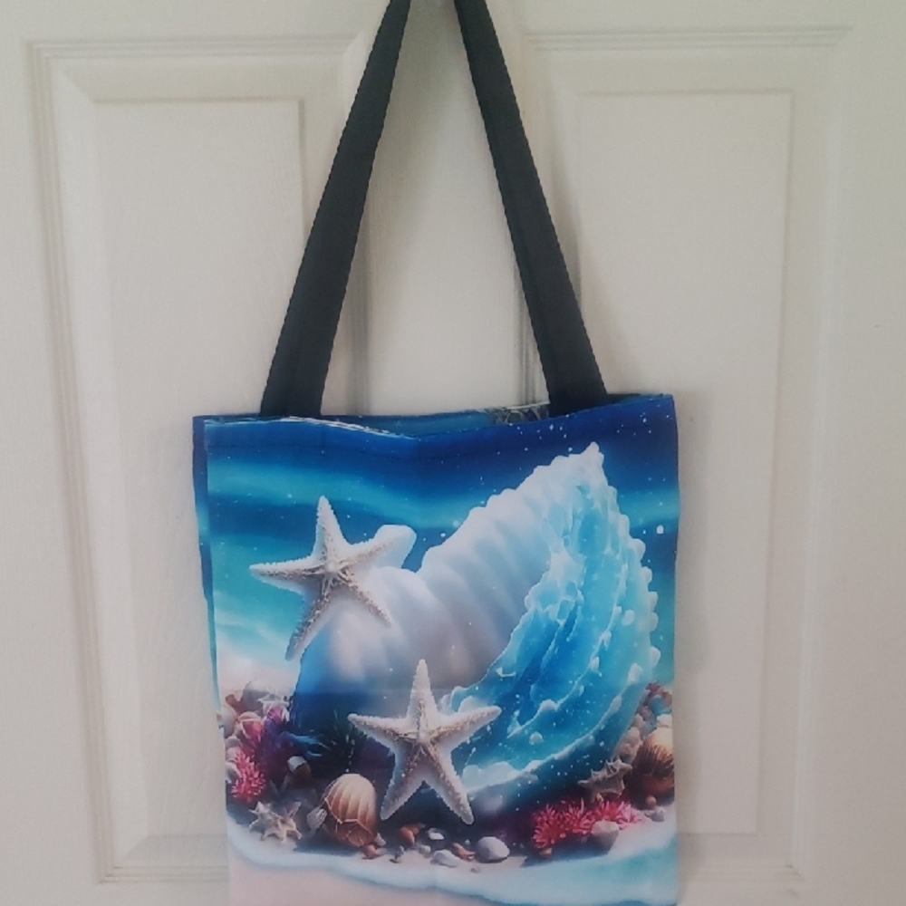 Vibrantly-colored Seashell & Starfish-print Tote Bag NWT